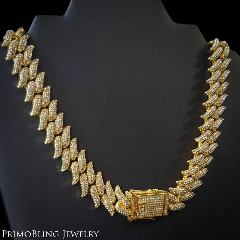 Gold Spiked Cuban Necklace and Bracelet Set